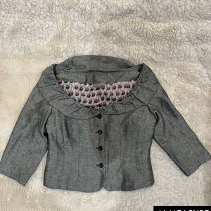 Kenar Gray Cropped Tailored Blazer with Decorative Collar
